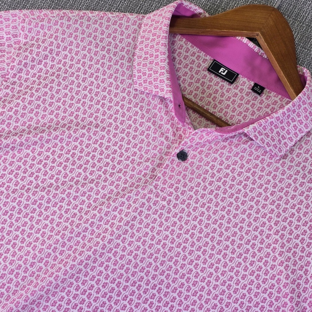 Footjoy Golf Polo Shirt Mens Large Pink Salamanders All Over Print Geometric AOP